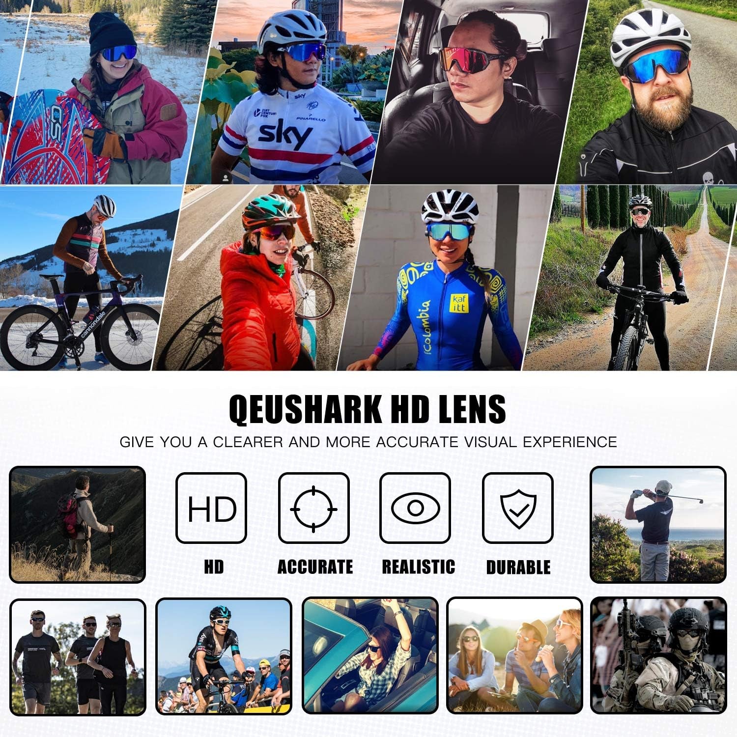 Queshark Polarized Sports Sunglasses for Men and Women, Featuring 1 Polarized and 2 HD Lenses for Cycling and Running