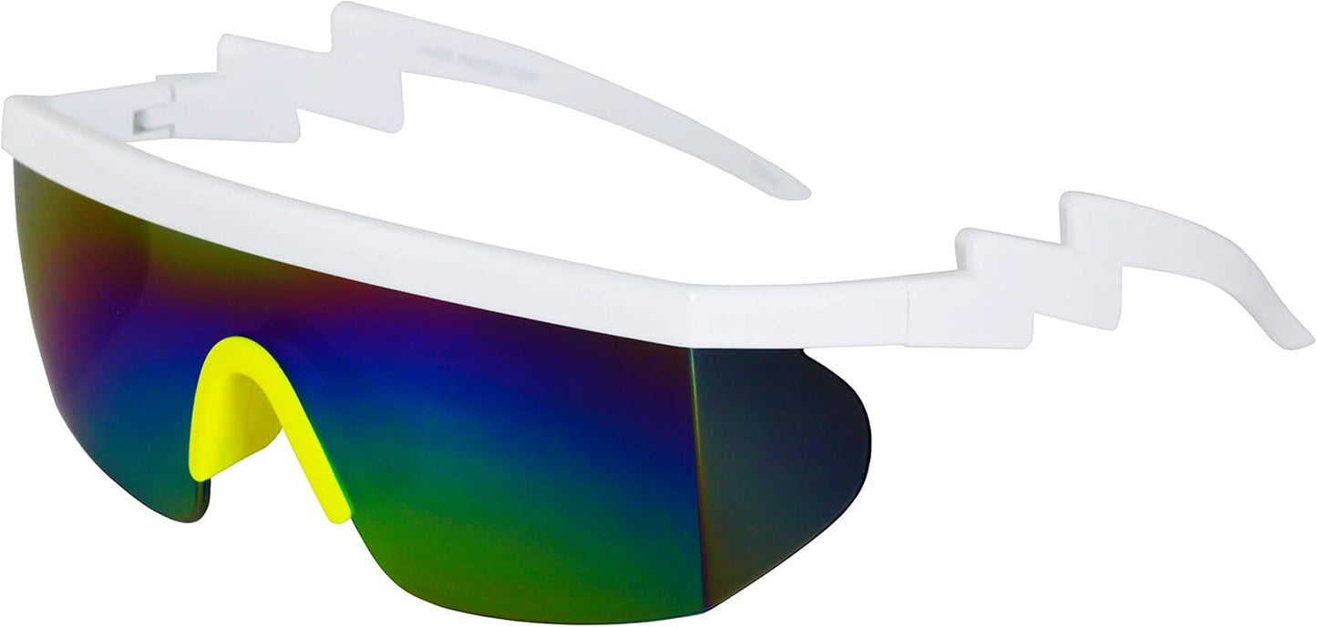 FLAWLESS EYEWEAR Semi-Rimless Retro Zigzag Sunglasses with Rainbow Mirrored Lenses