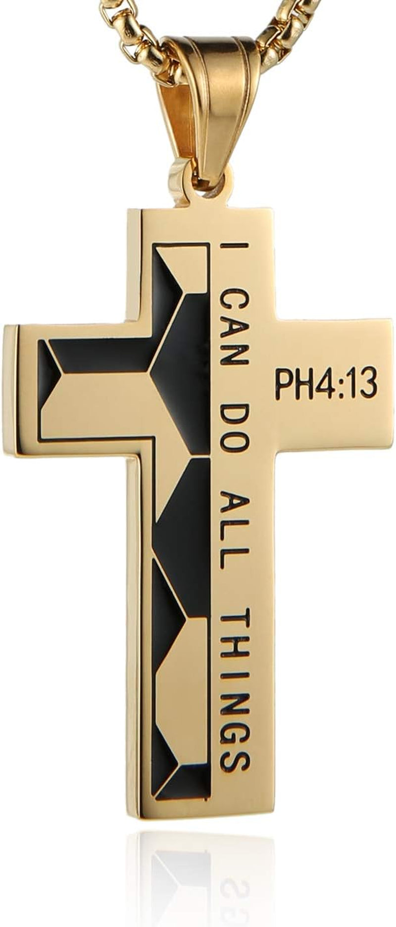 HZMAN Stainless Steel Soccer Cross Necklace for Men - Philippians 4:13 "I Can Do All Things