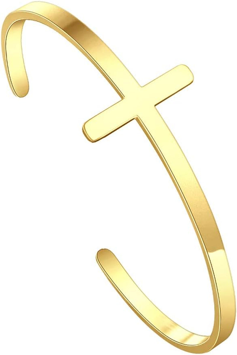 M MOOHAM Engraved Christian Cross Bracelet for Women - Religious Cuff Bangle with Bible Verse - Ideal Gift for Confirmation and Baptism