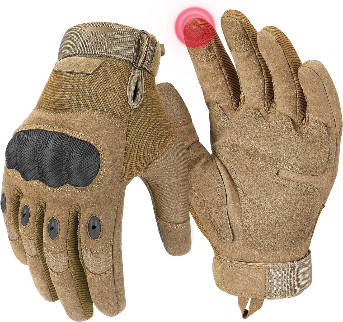 KEMIMOTO Men's Tactical Gloves - Touchscreen Motorcycle Gloves with Hard Shell and Palm Padding for Sports, Airsoft, Paintball, Hunting, Hiking, and Climbing
