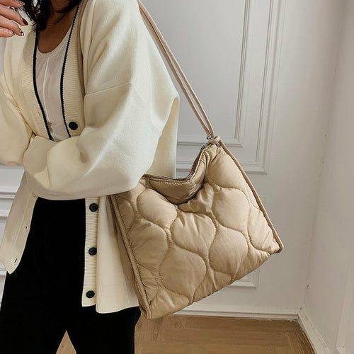 Winter Down Cotton Shoulder Bag Women Waterproof Tote Bags