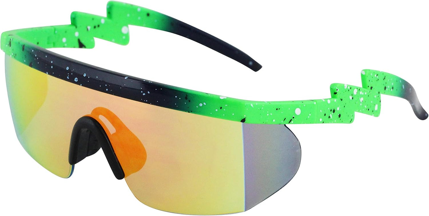 FLAWLESS EYEWEAR Semi-Rimless Retro Zigzag Sunglasses with Rainbow Mirrored Lenses