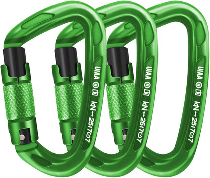 25kN Auto-Locking D-Shaped Carabiner Clips - Heavy Duty Large Locking Carabiners for Rock and Ice Climbing, Rappelling, Rescue, and Swinging Activities