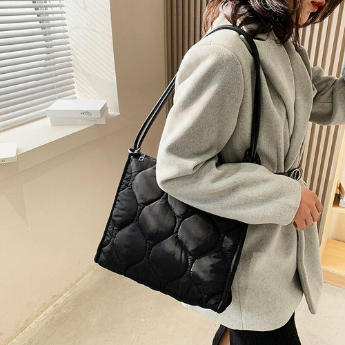Winter Down Cotton Shoulder Bag Women Waterproof Tote Bags