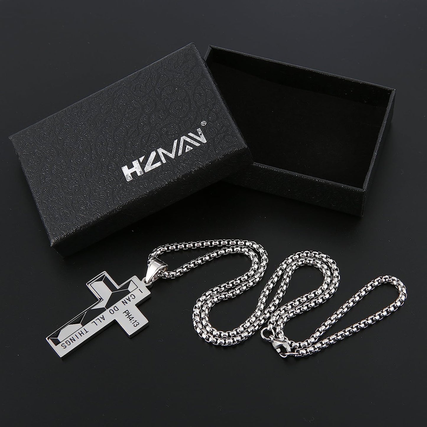 HZMAN Stainless Steel Soccer Cross Necklace for Men - Philippians 4:13 "I Can Do All Things