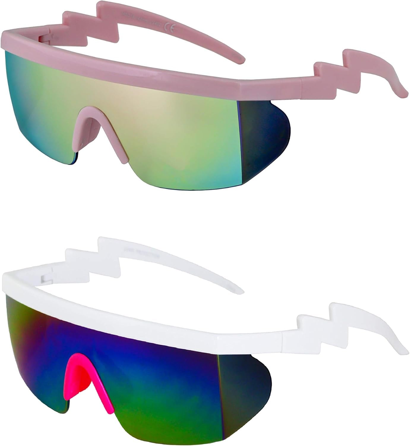 FLAWLESS EYEWEAR Semi-Rimless Retro Zigzag Sunglasses with Rainbow Mirrored Lenses