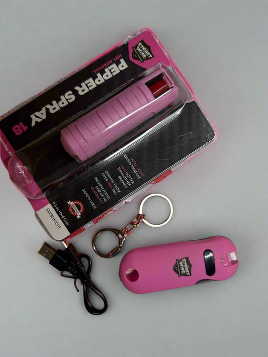 SMART Keychain Stun Gun Plus Pepper Spray for Safety PINK