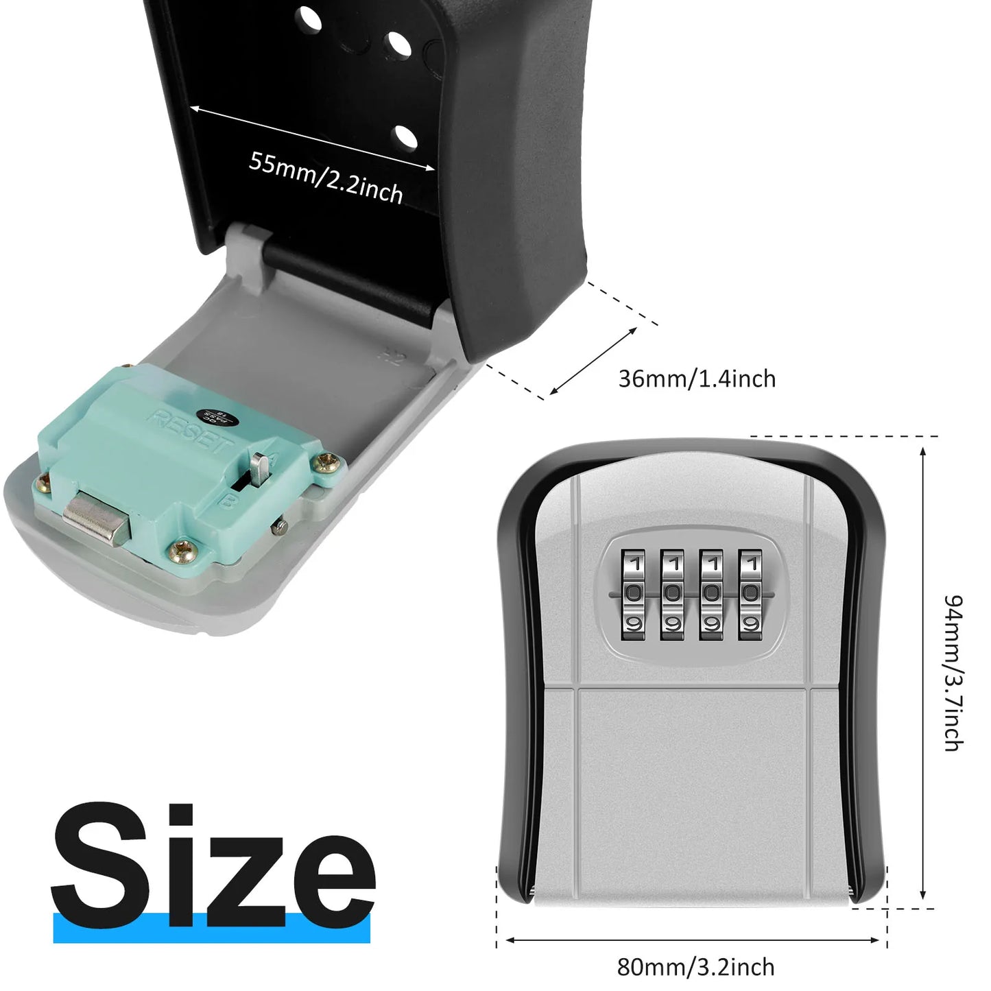 Key Lock Box Wall-Mount Secret Code Security Key Safe