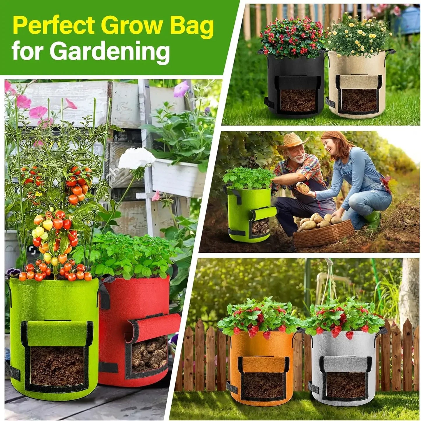 5/10 Gallon Felt Plant Grow Bags Nonwoven Fabric Garden