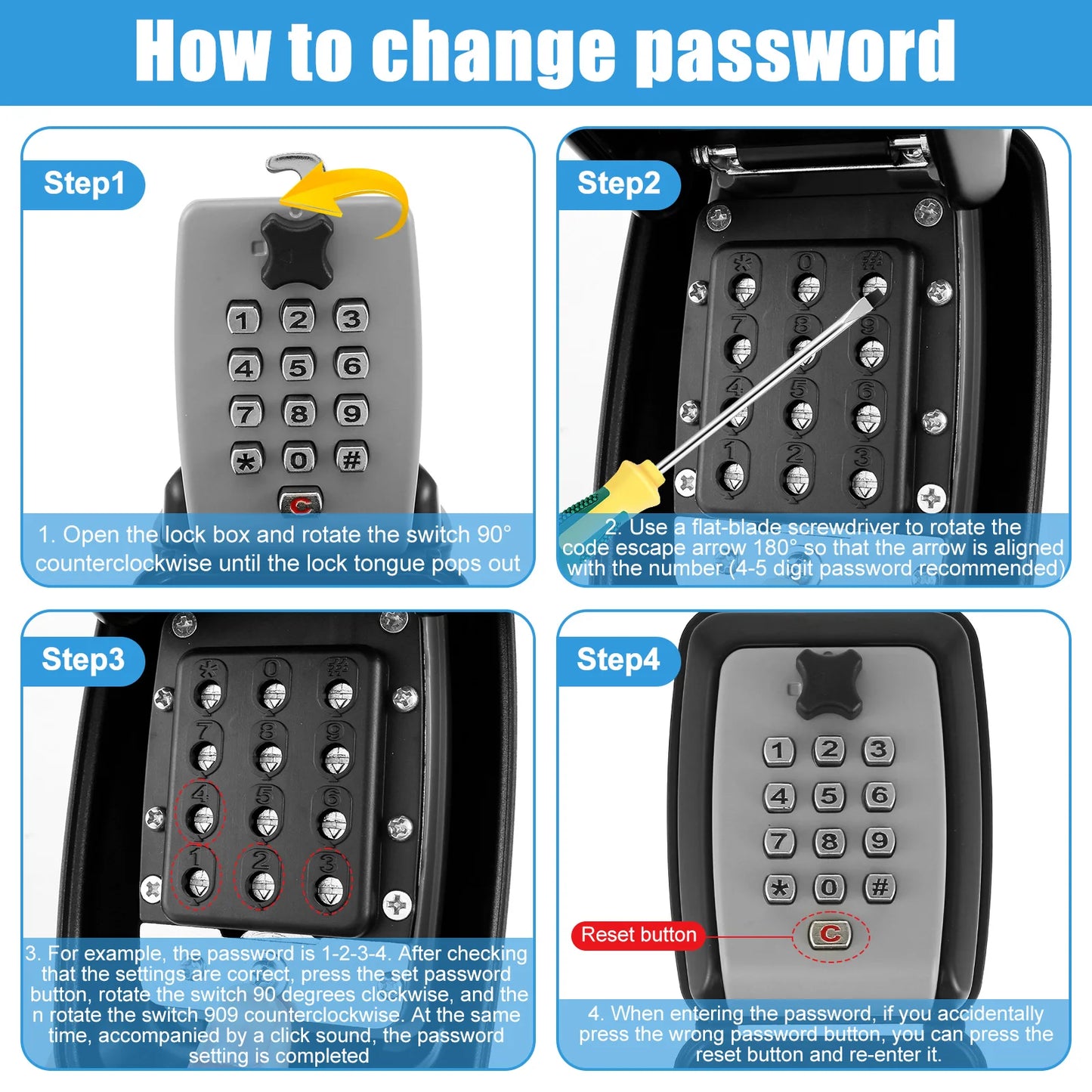 Key Lock Box Wall-Mount Secret Code Security Key Safe