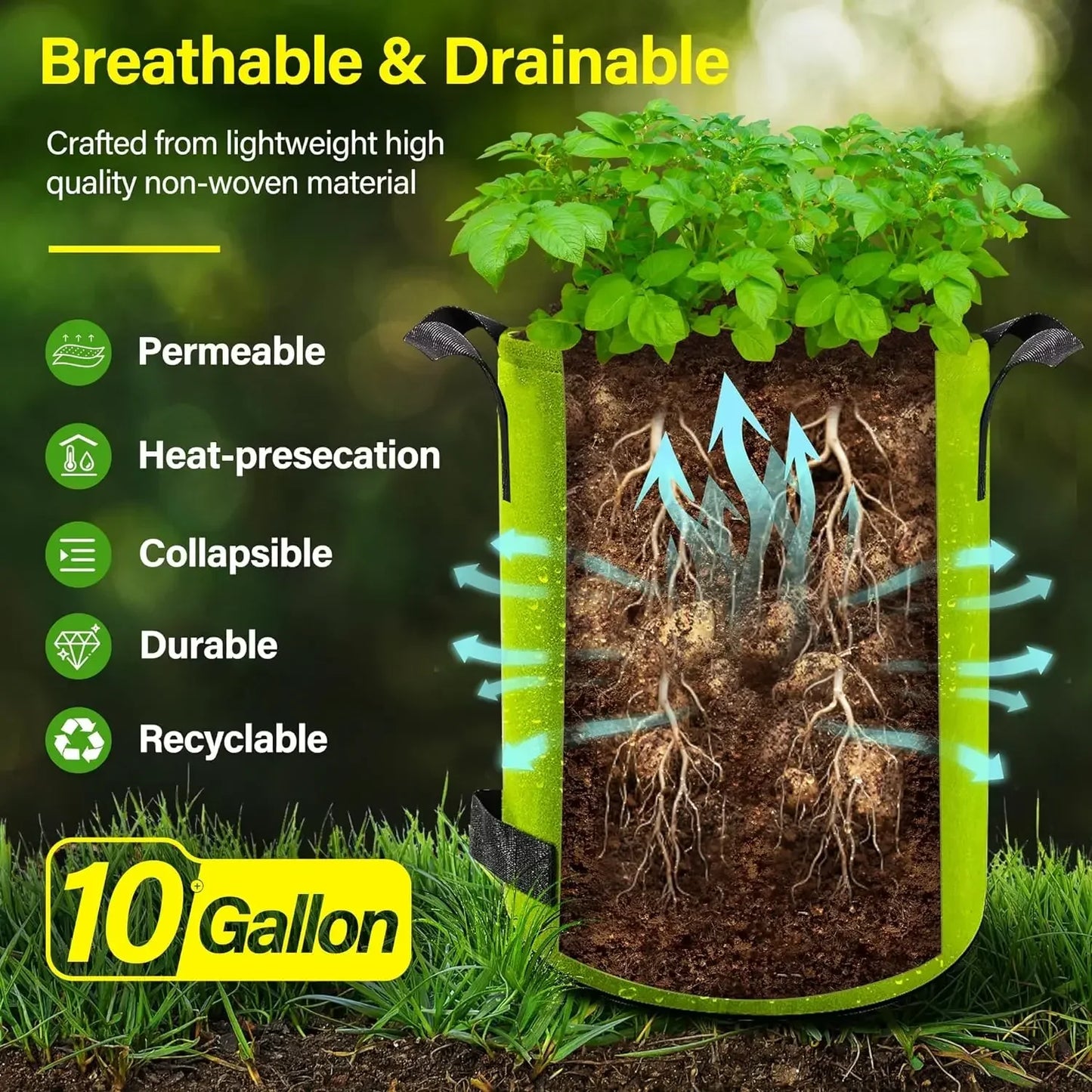 5/10 Gallon Felt Plant Grow Bags Nonwoven Fabric Garden
