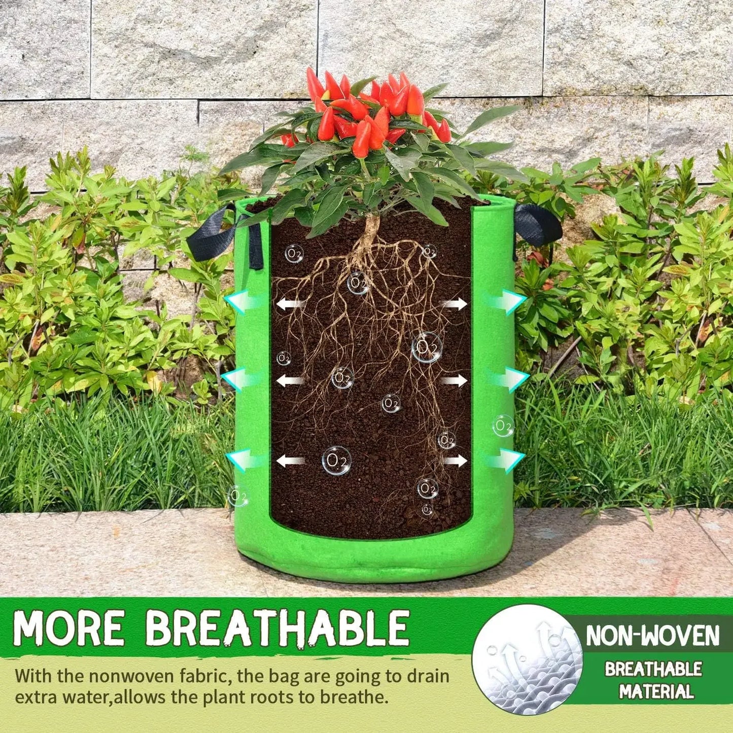 5/10 Gallon Felt Plant Grow Bags Nonwoven Fabric Garden
