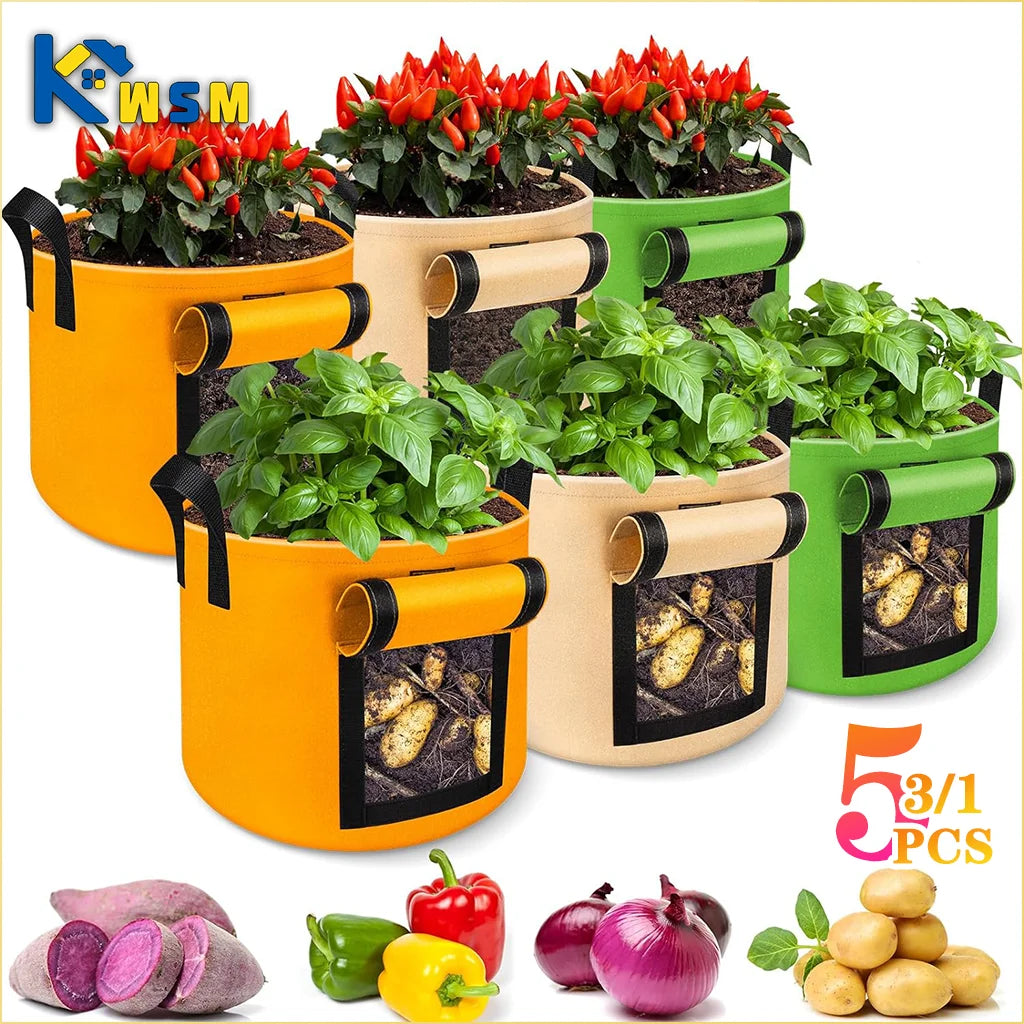 5/10 Gallon Felt Plant Grow Bags Nonwoven Fabric Garden