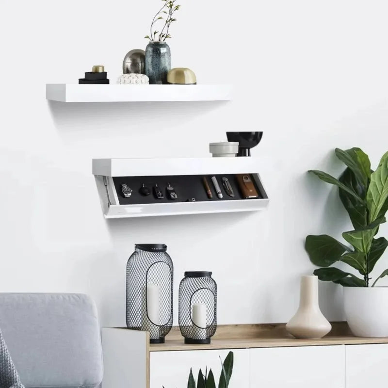 Hidden Flap Design Storage Shelf With Secret Compartment