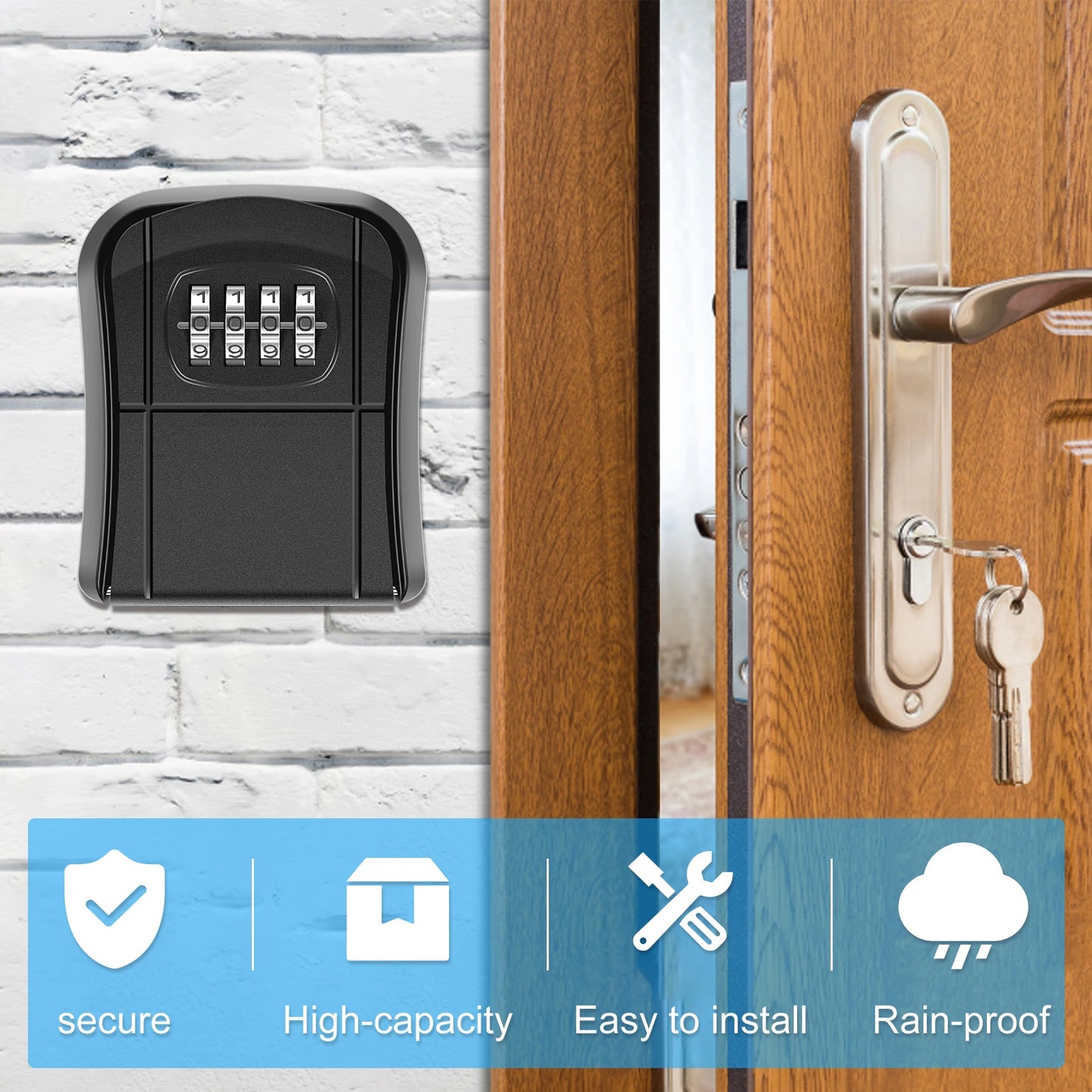 Key Lock Box Wall-Mount Secret Code Security Key Safe