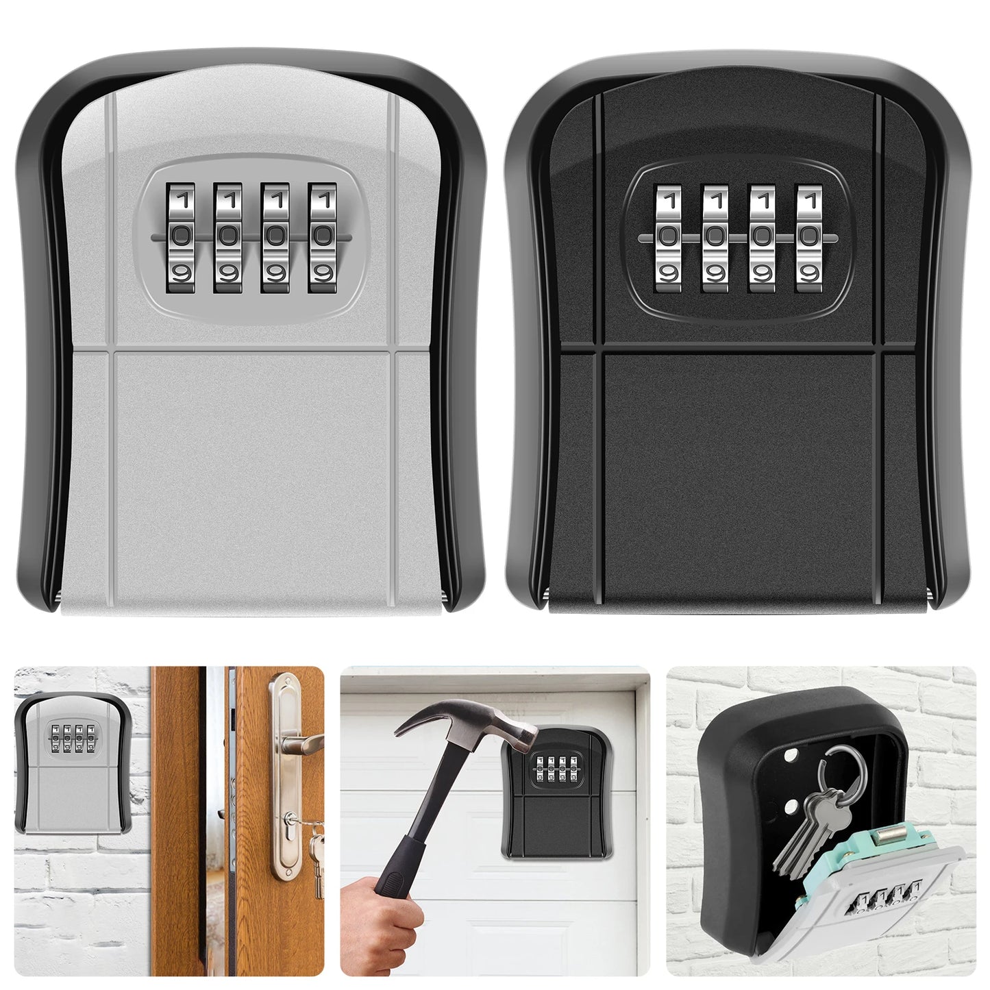 Key Lock Box Wall-Mount Secret Code Security Key Safe
