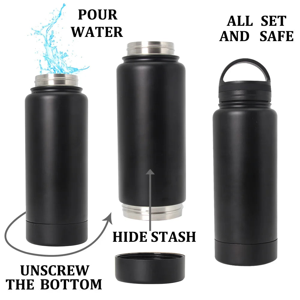 Stainless Steel Hidden Water Bottle Tumbler with Secret Compartment for Stash Safe