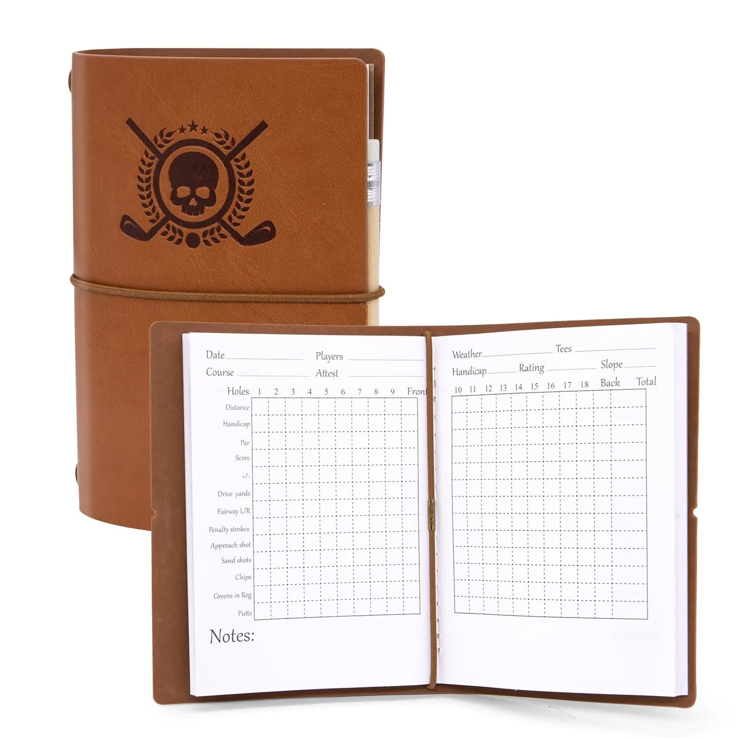 BAIRBRE Golf Scorecard Book Leather Golf Journal Notebook with Golf Pencil Golf Yardage Log Book for Men Women Outdoor Golf Accessories