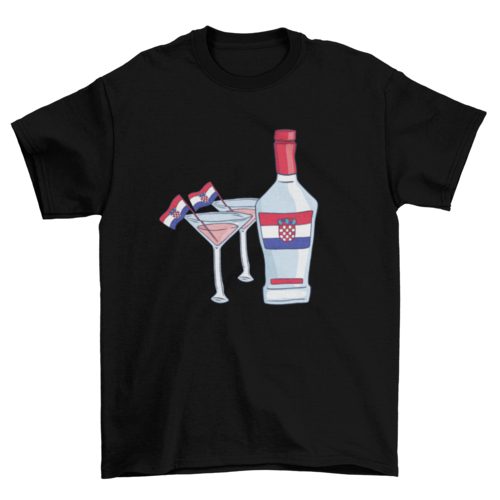 Croatia Drinks T-Shirt Design With Flag Bottle And Glasses