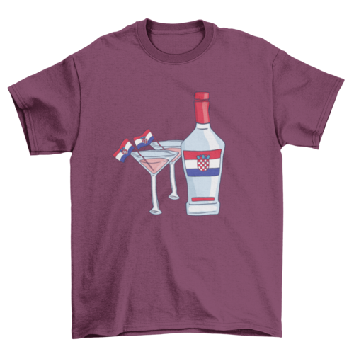 Croatia Drinks T-Shirt Design With Flag Bottle And Glasses