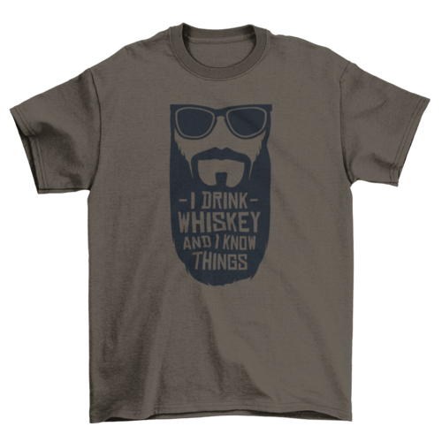 I Drink Whiskey T-Shirt with Fun Beard Design for Men