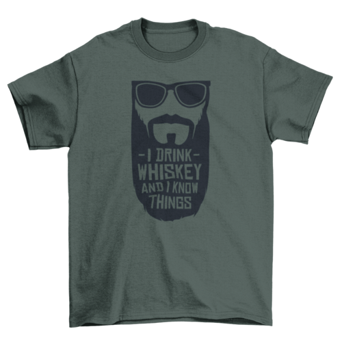 I Drink Whiskey T-Shirt with Fun Beard Design for Men