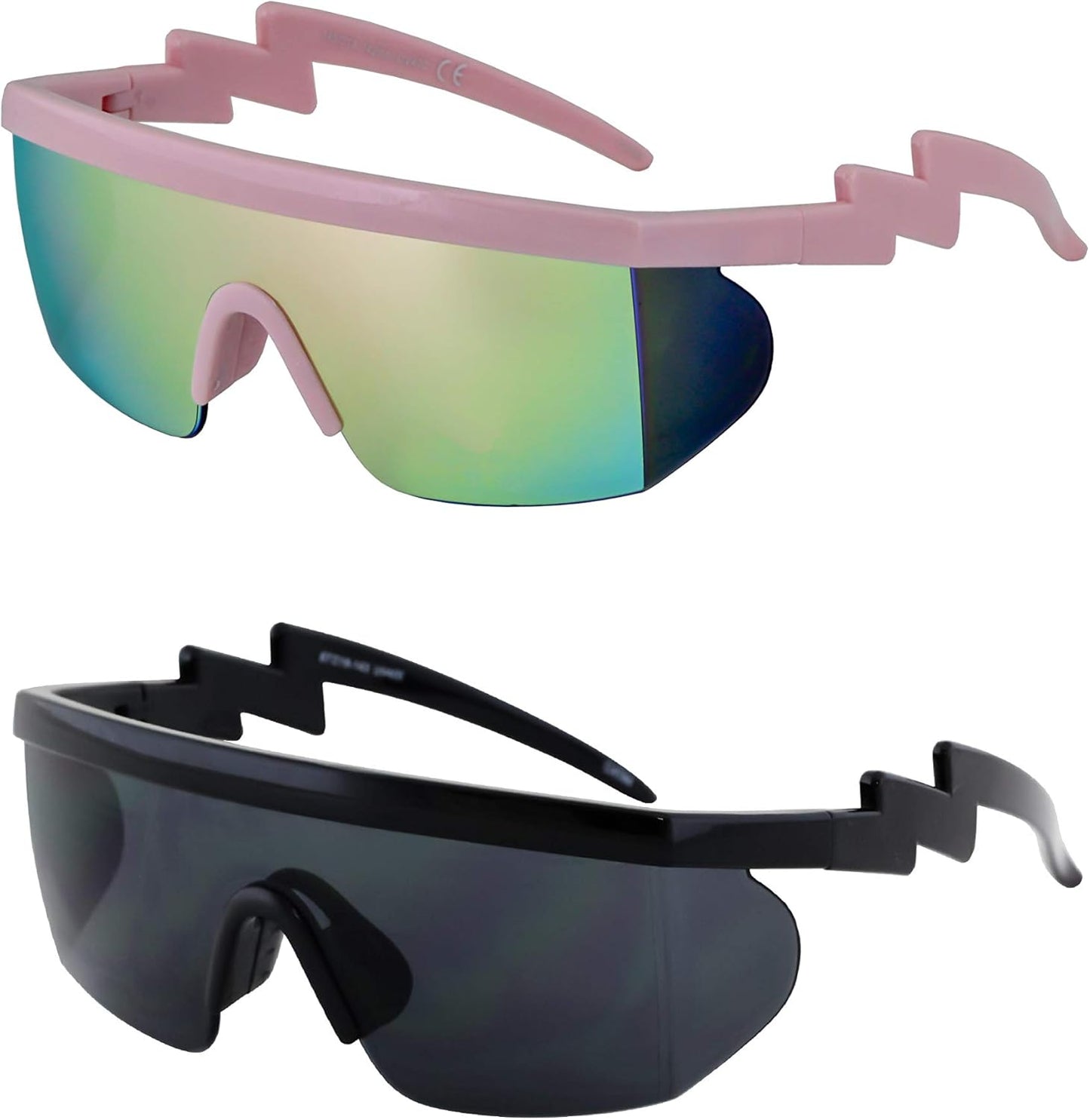 FLAWLESS EYEWEAR Semi-Rimless Retro Zigzag Sunglasses with Rainbow Mirrored Lenses