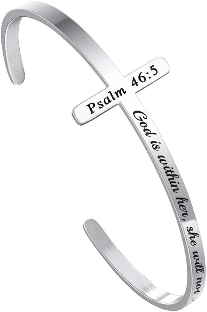 M MOOHAM Engraved Christian Cross Bracelet for Women - Religious Cuff Bangle with Bible Verse - Ideal Gift for Confirmation and Baptism