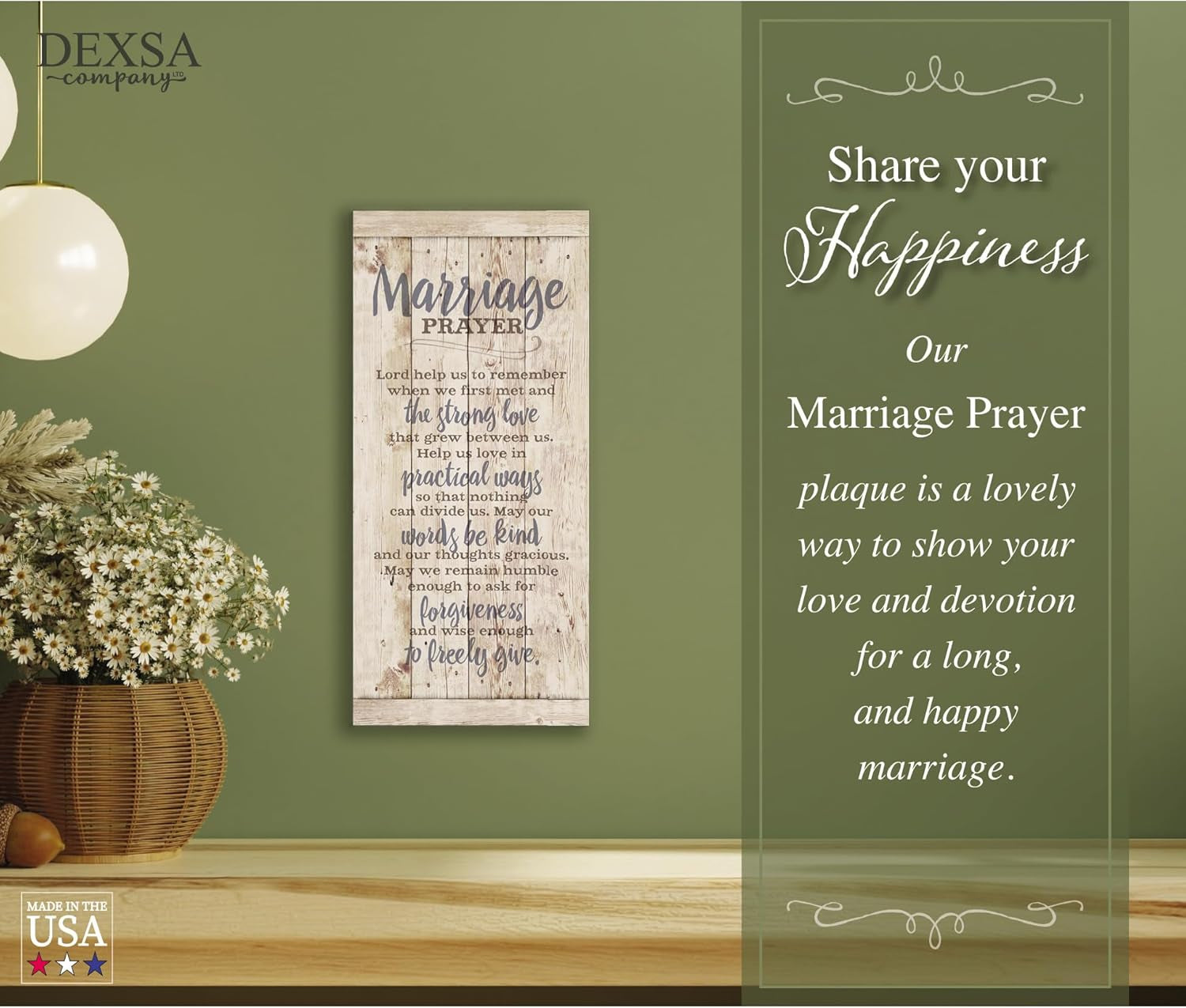 DEXSA Marriage Prayer Wood Plaque - 5.5" x 12" - Original Verse - Wall Hanging Decoration - Made in USA - Christian Family Home Decor