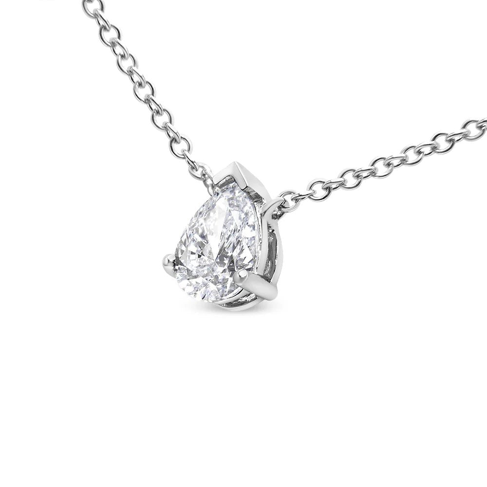 AGS Certified 14K White Gold 1/2 Cttw Diamond Pear Pendant Necklace - Inside The Bars