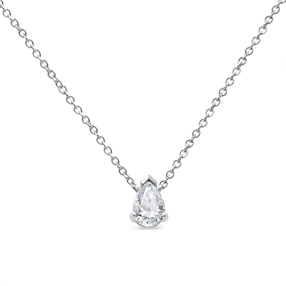 AGS Certified 14K White Gold 1/2 Cttw Diamond Pear Pendant Necklace - Inside The Bars