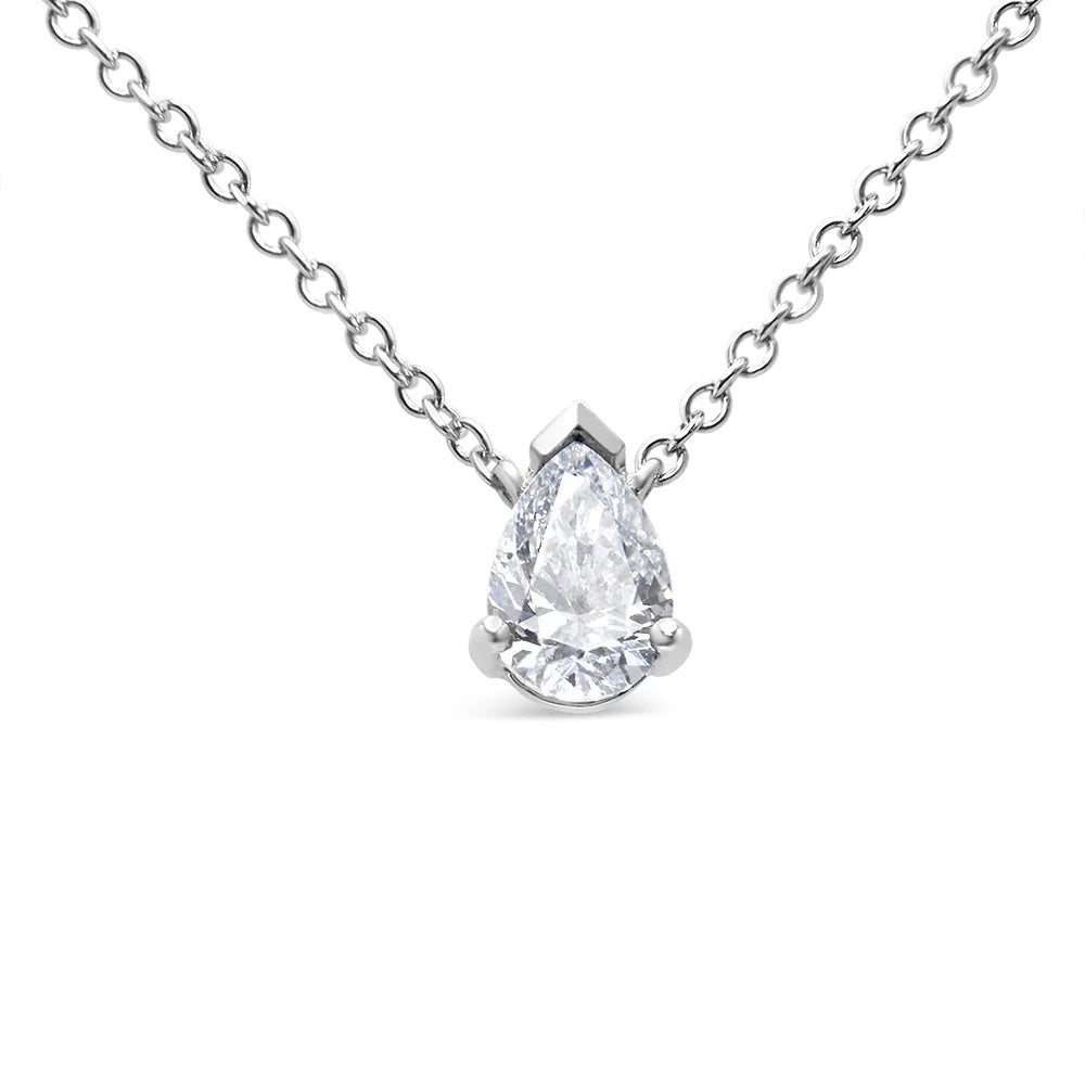 AGS Certified 14K White Gold 1/2 Cttw Diamond Pear Pendant Necklace - Inside The Bars