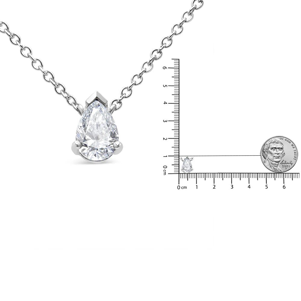 AGS Certified 14K White Gold 1/2 Cttw Diamond Pear Pendant Necklace - Inside The Bars
