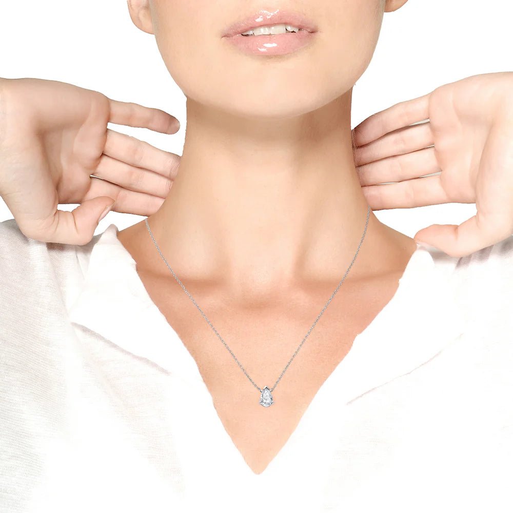 AGS Certified 14K White Gold 1/2 Cttw Diamond Pear Pendant Necklace - Inside The Bars