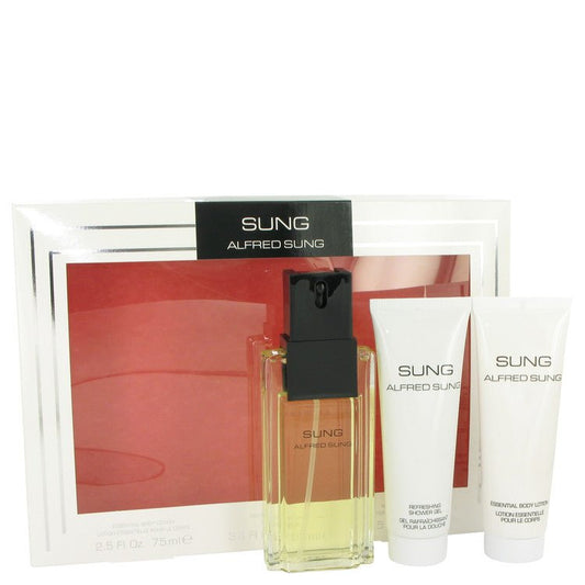 Alfred SUNG by Alfred Sung Gift Set - 3.4 oz Eau De Toilette Spray + 2.5 oz Body Lotion + 2.5 oz Shower Gel for Women - Inside The Bars