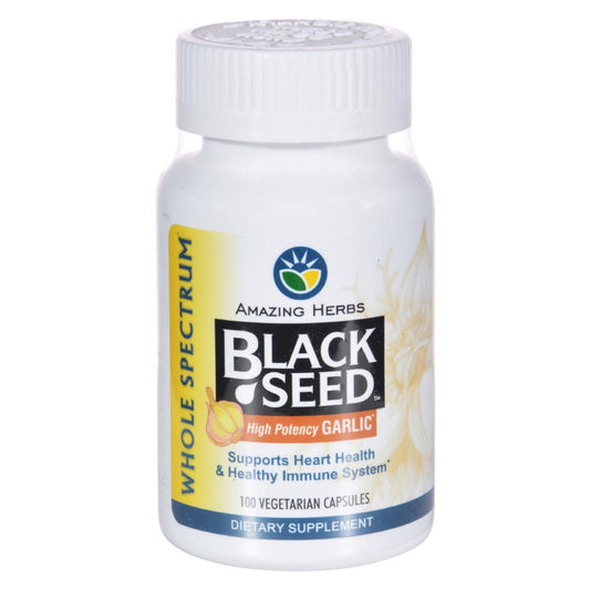 Amazing Herbs - Black Seed And Garlic - 100 Capsules For Health - Inside The Bars