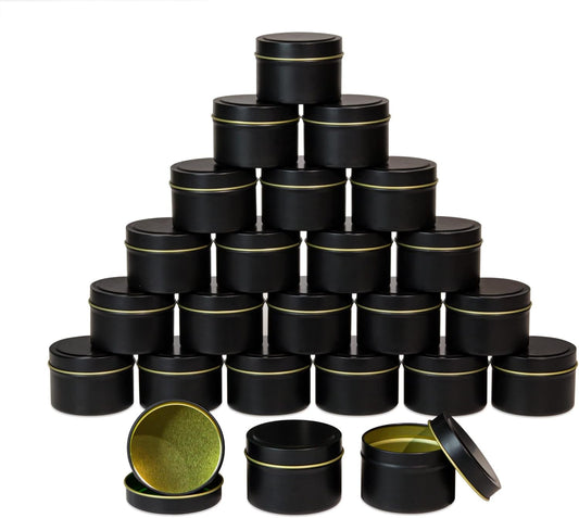 Aroparc 4oz Black Candle Tins 24 Piece Bulk Set for Candle Making - Inside The Bars