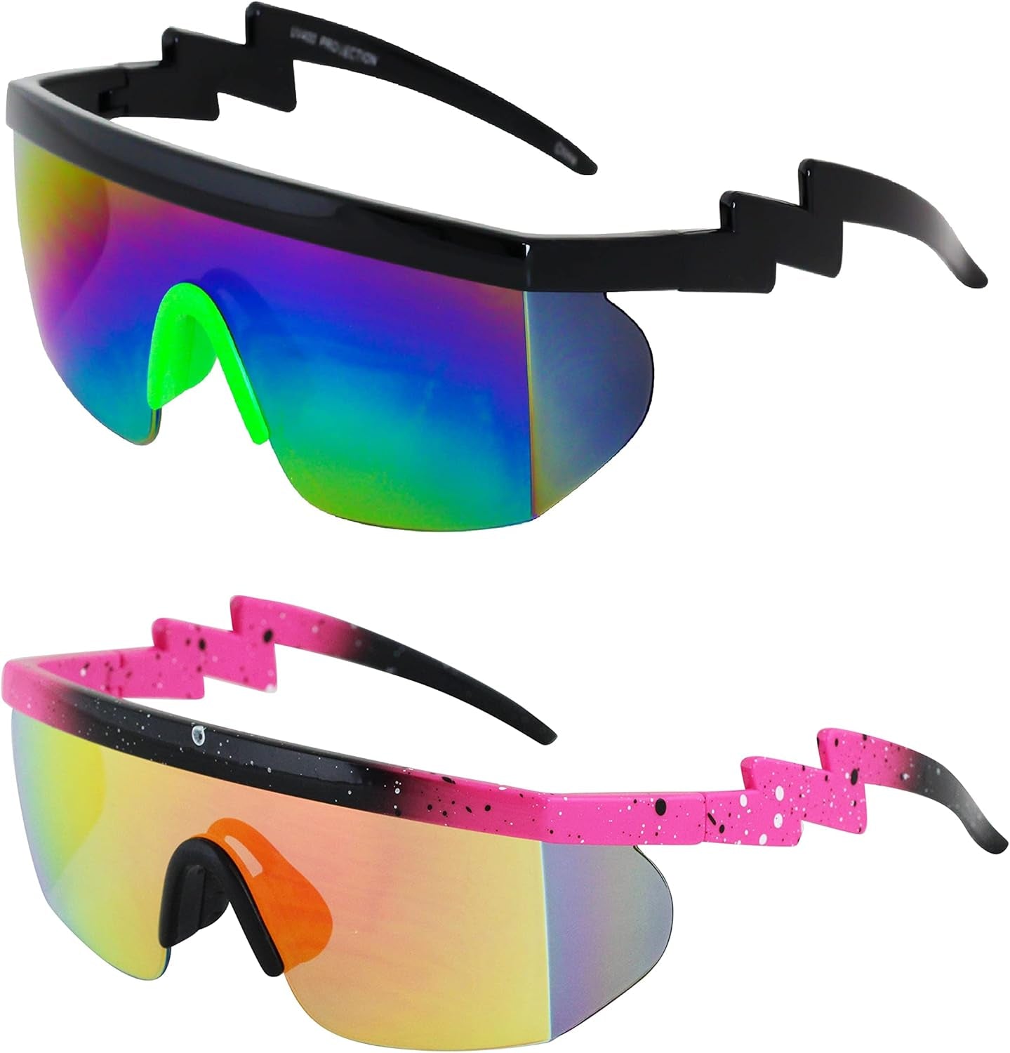 FLAWLESS EYEWEAR Semi-Rimless Retro Zigzag Sunglasses with Rainbow Mirrored Lenses