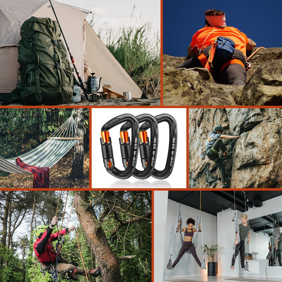 25kN Auto-Locking D-Shaped Carabiner Clips - Heavy Duty Large Locking Carabiners for Rock and Ice Climbing, Rappelling, Rescue, and Swinging Activities