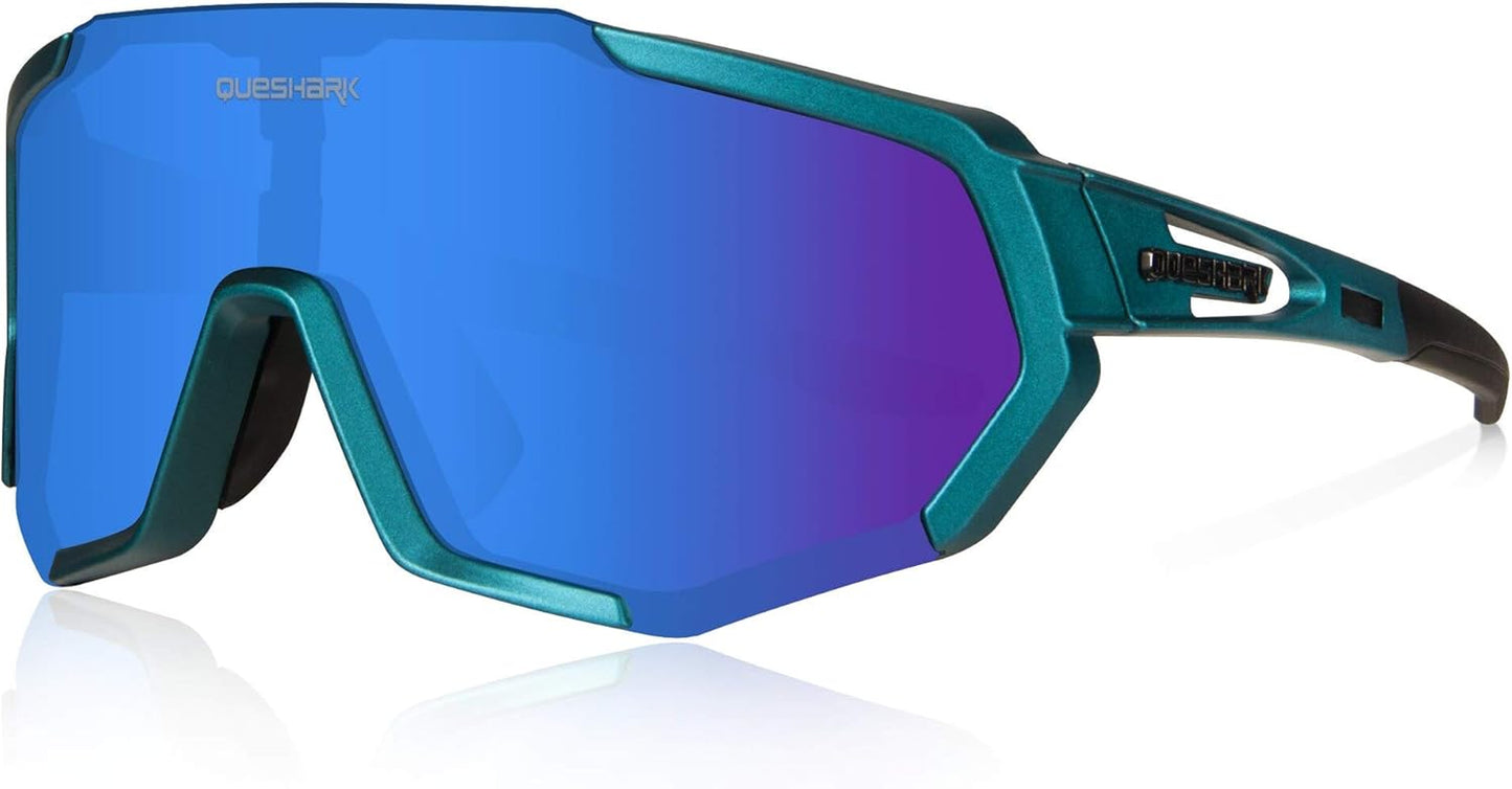 Queshark Polarized Sports Sunglasses for Men and Women, Featuring 1 Polarized and 2 HD Lenses for Cycling and Running