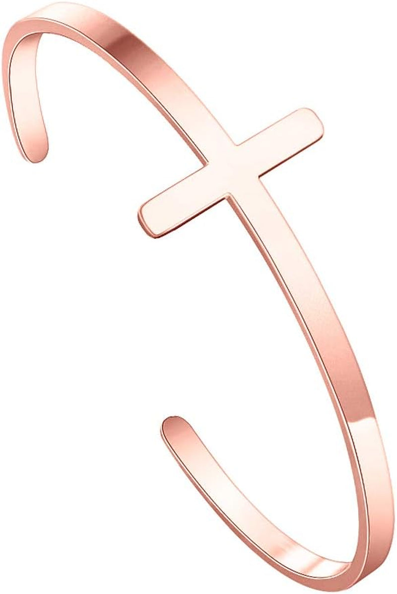 M MOOHAM Engraved Christian Cross Bracelet for Women - Religious Cuff Bangle with Bible Verse - Ideal Gift for Confirmation and Baptism