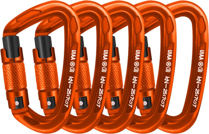 25kN Auto-Locking D-Shaped Carabiner Clips - Heavy Duty Large Locking Carabiners for Rock and Ice Climbing, Rappelling, Rescue, and Swinging Activities
