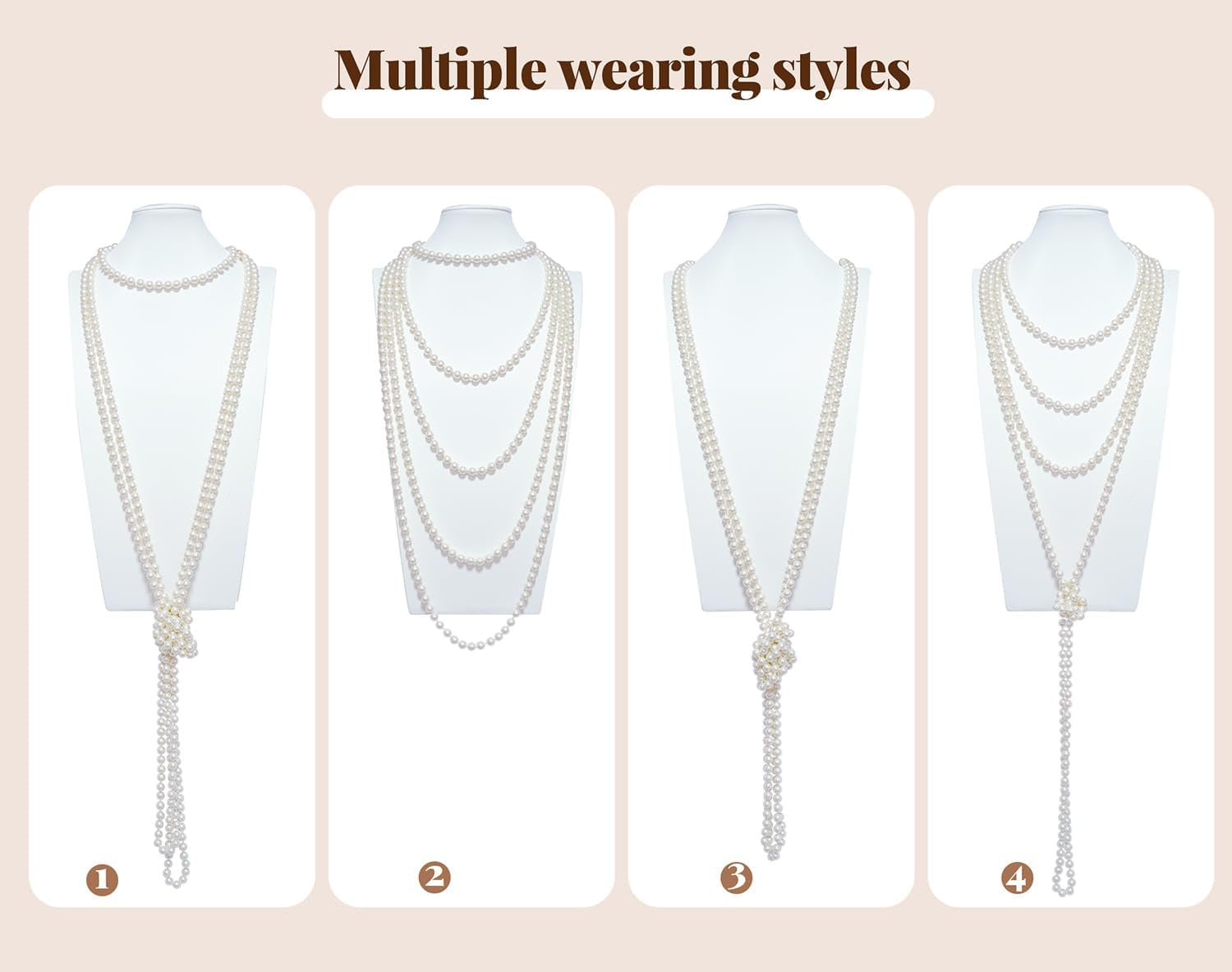 Cizoe 1920s-Inspired Faux Pearl Necklace - Vintage Cream Long Jewelry for Women