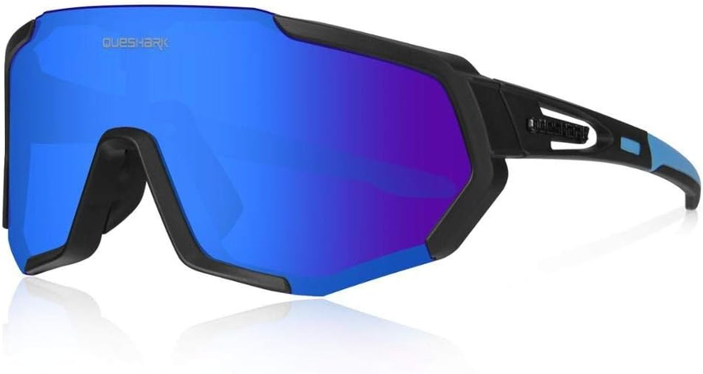 Queshark Polarized Sports Sunglasses for Men and Women, Featuring 1 Polarized and 2 HD Lenses for Cycling and Running