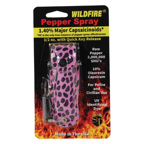 Cheetah Print Wildfire 1.4% MC 1/2 oz Pepper Spray with Stylish Leatherette Holster and Quick Release Keychain - Inside The Bars