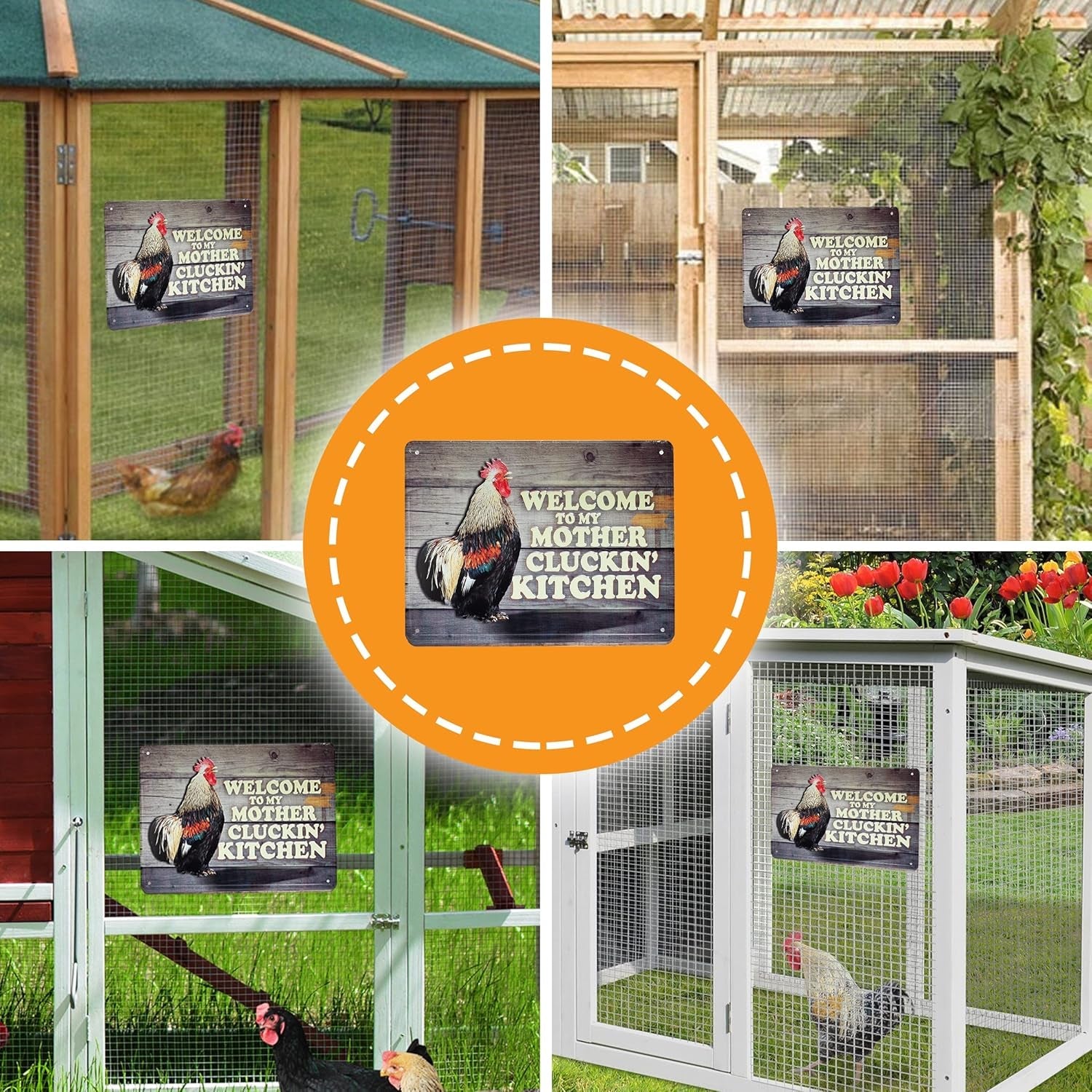 Chicken Coop Sign - 8x12 Welcome to My Mother Cluckin' Kitchen Decor - Inside The Bars