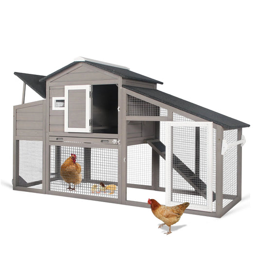 Chicken Coop with Run Wooden Backyard Hen House 2 Story Grey - Inside The Bars