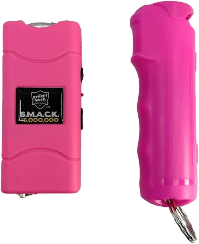 Compact Empowerment Self - Defense Keychain Set - Hot Pink Stun Gun & Pepper Gel - Inside The Bars