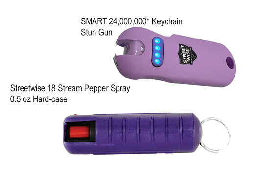 Compact SMART Stun Gun and 18 Stream Pepper Spray Combo - Purple - Inside The Bars